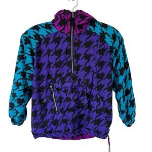 Obermeyer Ski Nylon Windbreak Jacket Pullover Neon Hood Vintage 80s 90s Y2K Med